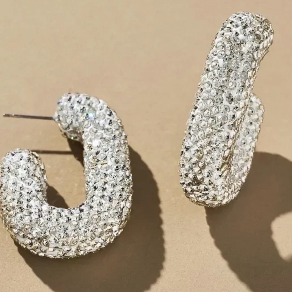 ANTHROPOLOGIE OBLONG PAVÉ HOOP EARRINGS